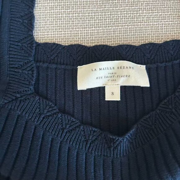 NEW Sezane Knitted Mini Dress Small/Medium Navy Blue Knit French Casual - Picture 5 of 8